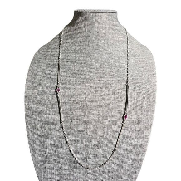 Sarah Coventry Station Pink Accents Long Silver-tone Elegant Necklace - Picture 8 of 16
